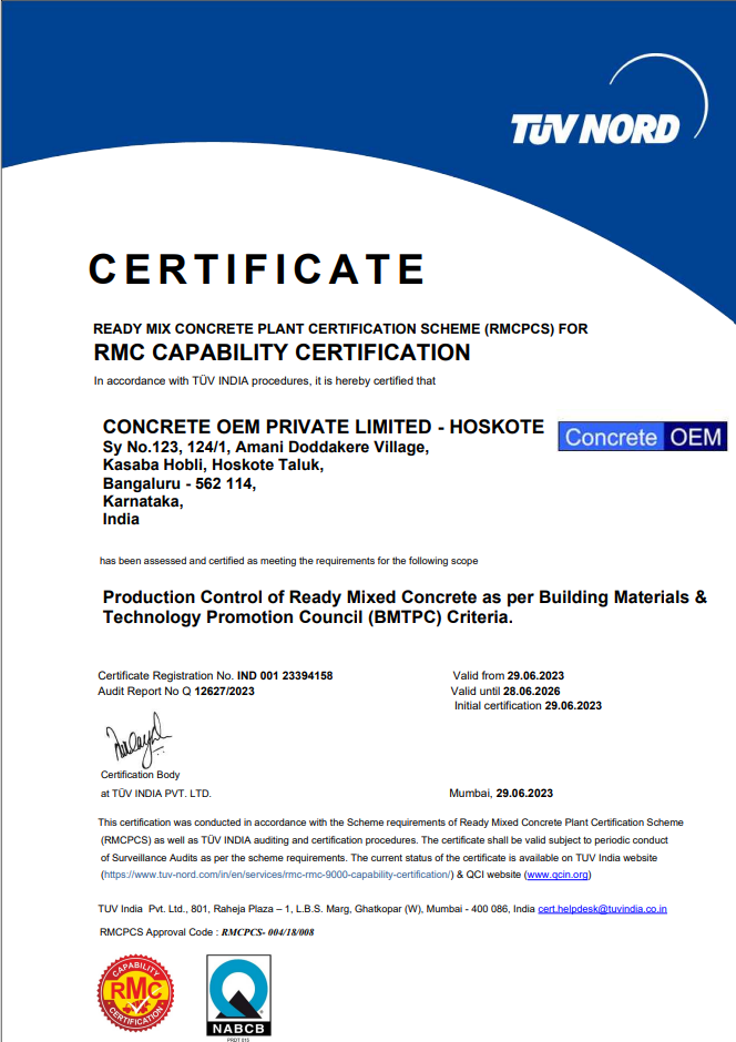 Concrete OEM ISO 9001 Certificate